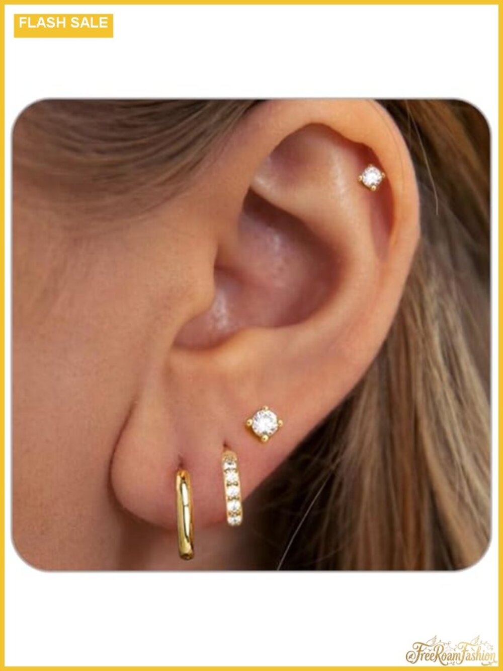 Gold Plated Huggie Hoop Earrings Set for Women - CZ Studs